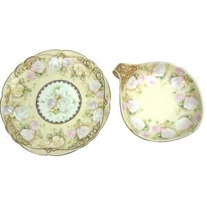 Vtg Ivory Royal Bayreuth Bavaria Hand Painted Reticulated Dish Plate Cottage